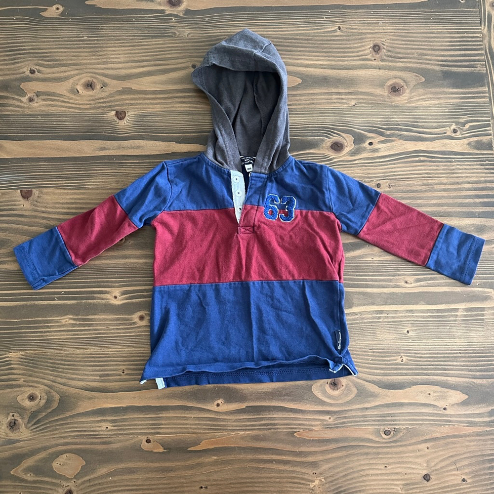 Boys Ben Sherman Blue Red Grey Striped Hooded Long Sleeve Shirt 18 Months